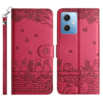 Para Xiaomi Redmi Note 12 5G (China) / (India) / (Global) / Poco X5 5G Funda de Cartera de Piel con Soporte y Correa - Rojo
