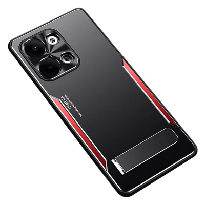 For Oppo Reno9 Pro 5G Anti-Fingerprint Cell Phone Shell TPU+Aluminium Alloy Cover Kickstand Case - Red