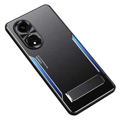 For Oppo A1 Pro 5G / Reno8 T 5G / A98 5G Shockproof Phone Case TPU+Aluminium Alloy Smartphone Cover with Kickstand - Blue
