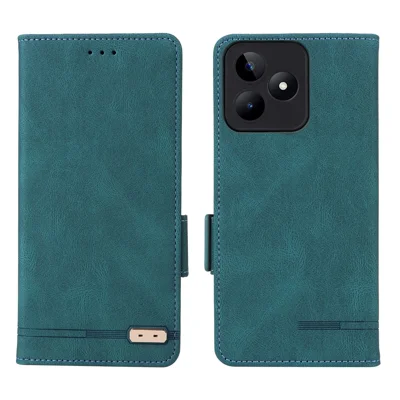 Futerał portfelowy na telefon Realme C53 (Global) / C53 (Indie) / C51 / Narzo N53 4G, pokrowiec ze sztucznej skóry z dekoracją metalową i podstawką – niebieski