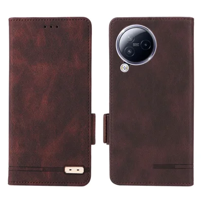 Para Xiaomi Civi 3 5G Hardware Decor Caso de Telefone de Couro PU Stand Carteira de Telefone - Café