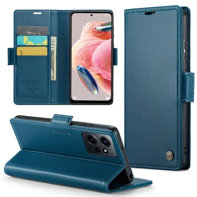 Til Xiaomi Redmi Note 12 4G Læderetui CASEME 023 RFID-blokerende 3-kortsplads Mobildæksel - Blå