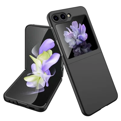 For Samsung Galaxy Z Flip5 5G Ultra Thin Hard PC Phone Case with Tempered Glass Film Rubberized Protective Cover - Black