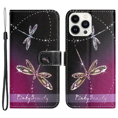 Für iPhone 15 Pro Max Wallet Case PU Leder 3D-Muster Druckständer Telefonabdeckung - Libellen