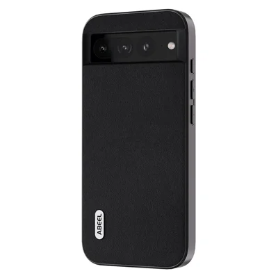 ABEEL Shockproof Case for Google Pixel 8 Pro Nappa Texture Phone Shell Genuine Cow Leather+PC+TPU Cover - Black