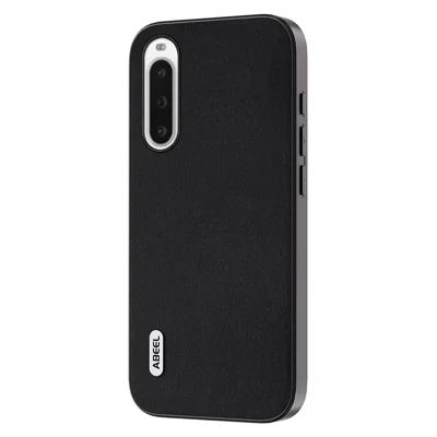 ABEEL For Sony Xperia 10 V Nappa Texture Genuine Cow Leather Coated Phone Case PC+TPU Back Cover - Black