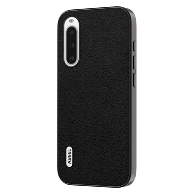 ABEEL For Sony Xperia 10 V Genuine Cow Leather Coated PC+TPU Cover Litchi Texture Phone Case - Black