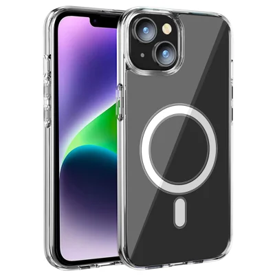 Étui de téléphone transparent compatible avec MagSafe pour iPhone 15, avec protection contre les chutes en TPU+PC