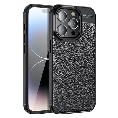 For iPhone 15 Pro Max Litchi Texture TPU Phone Case Drop-proof Back Cover - Black