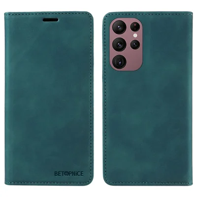 BETOPNICE 003 For Samsung Galaxy S22 Ultra 5G RFID Blocking Bump Proof Phone Wallet Leather Stand Case - Green