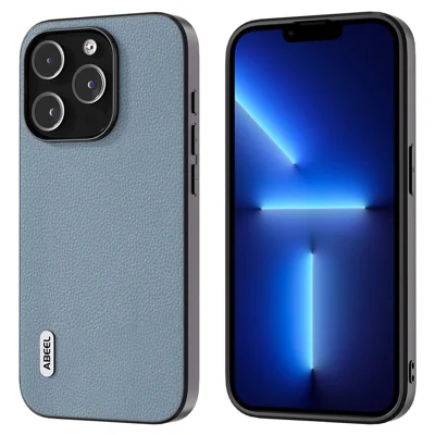 ABEEL For iPhone 13 Pro Litchi Texture Ultra Thin Case Cowhide Leather Coated PC + TPU Protective Phone Cover - Baby Blue