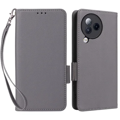 Para Xiaomi Civi 3 5G Wallet Case PU Leather Litchi Texture Stand Protective Cover with Hand Strap - Cinzento