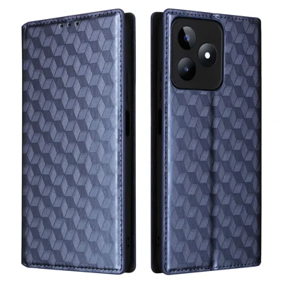 لـ Realme C53 (عالمي) / C53 (الهند) / C51 / Note 50 4G / Narzo N53 4G غطاء منقوش بتصميم معيني من جلد PU مزود بمحفظة وحامل - أزرق