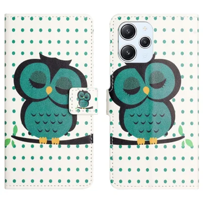 For Xiaomi Redmi 12 4G PU Leather Pattern Printing Phone Cover Flip Wallet Stand Case - Dots  /  Owl