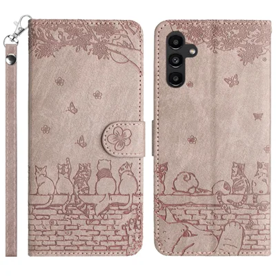 For Samsung Galaxy A24 4G (162.1 x 77.6 x 8.3mm) Phone Case Stand Wallet PU Leather Cover with Strap - Smoky Purple