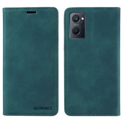 BETOPNICE 003 till Oppo A36 / A76 / A96 4G / K10 4G / Realme 9i 4G Läder Mobilskal Plånboksskal RFID-skydd Ställfot - Grön