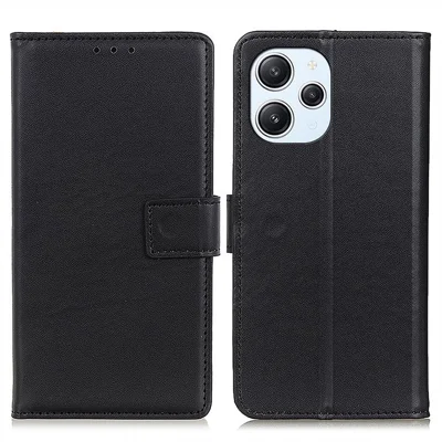 For Xiaomi Redmi 12 4G Textured Shockproof Phone Cover PU Leather Wallet Stand Smartphone Case - Black