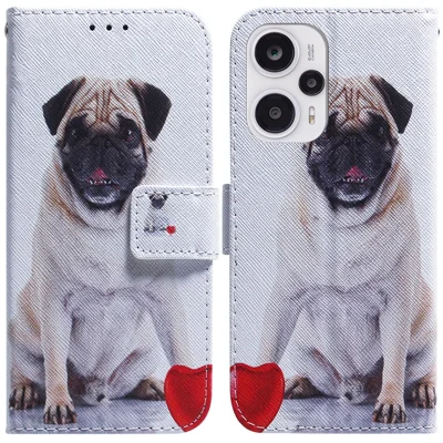 Capa de Carteira de Telefone para Xiaomi Redmi Note 12 Turbo / Poco F5 5G, Impressão de Padrão de Couro PU - Pug