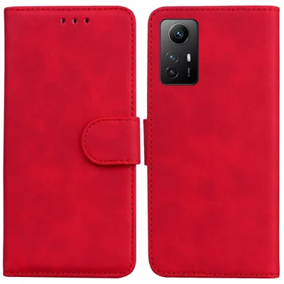 PU Leather Phone Cover for Xiaomi Redmi Note 12S 4G , Wallet Stand Solid Color Phone Case - Red