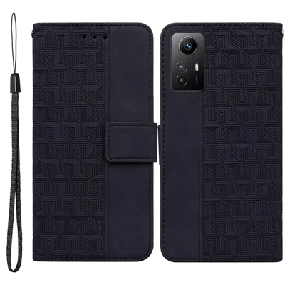 For Xiaomi Redmi Note 12S 4G Geometry Imprinted Fall-proof PU Leather Wallet Stand Phone Shell Mobile Case - Black