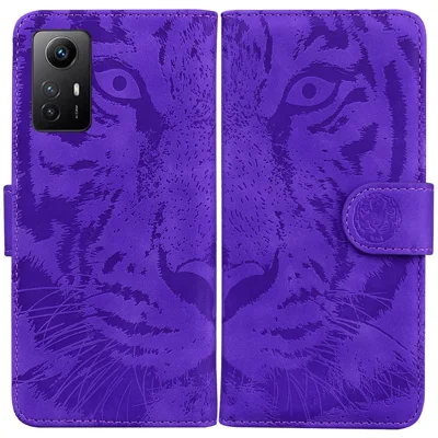 For Xiaomi Redmi Note 12S 4G Imprinted Tiger Phone Leather Case Wallet Stand Protective Cover - Purple