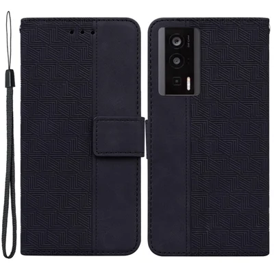 Para Xiaomi Poco F5 Pro 5G / Redmi K60 5G / K60 Pro 5G Funda Cartera de Teléfono de Cuero PU con Diseño Geométrico Estampado y Soporte - Negro
