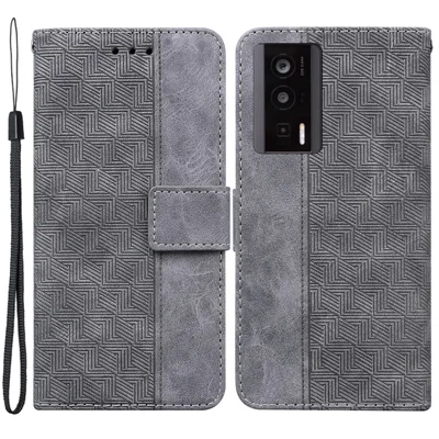 Чехол-книжка для Xiaomi Poco F5 Pro 5G / Redmi K60 5G / K60 Pro 5G, кожаный, с геометрическим рисунком, подставка - серый