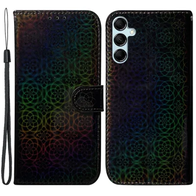 For Samsung Galaxy M54 5G / F54 5G Leather Wallet Case Dazzling Flower Pattern Phone Stand Cover - Black