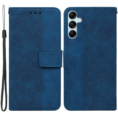 For Samsung Galaxy M54 5G / F54 5G Wallet PU Leather Cover Geometry Imprinted Stand Phone Case - Blue