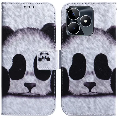 Coque à rabat pour Realme C53 (Global) / C53 (Inde) / C51 / Narzo N53 4G , étui téléphone motif imprimé en cuir PU avec support et portefeuille - Panda