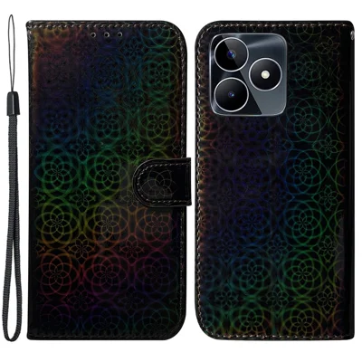 För Realme C53 (Global) / C53 (Indien) / C51 / Narzo N53 4G Ståndplatta Längdplånbok Med Blomstermönster Telefon Läderhölse - Svart