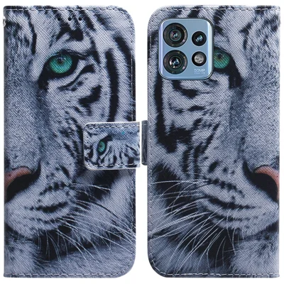 Leather Phone Case for Motorola Edge 40 Pro 5G / Moto X40 5G / Edge+ (2023) Wallet Stand Pattern Printing Cover - Tiger Head