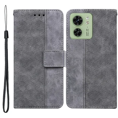 For Motorola Edge 40 5G PU Leather Wallet Stand Phone Shell Geometry Imprinted Mobile Case - Grey
