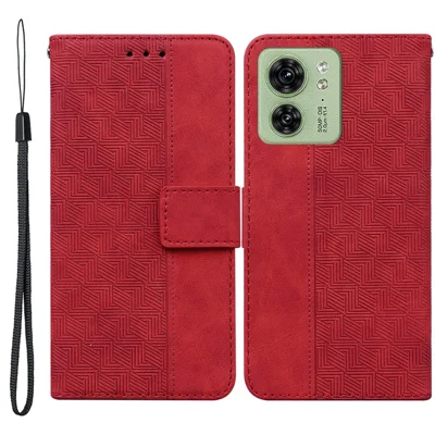 Voor Motorola Edge 40 5G PU Leren Portemonnee Stand Hoes Geometrische Bedrukte Mobiele Hoes - Rood