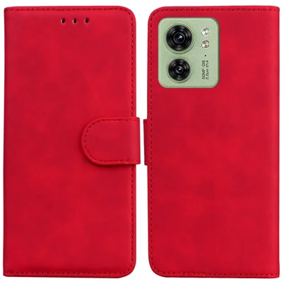 For Motorola Edge 40 5G Phone Case Stand Wallet Solid Color Anti-Scratch PU Leather Mobile Phone Cover - Red