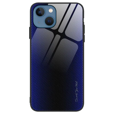 For iPhone 15 Mobiltelefonbeskyttelse med tempered glass + blød TPU telefoncase med kulfiberstruktur - mørkeblå