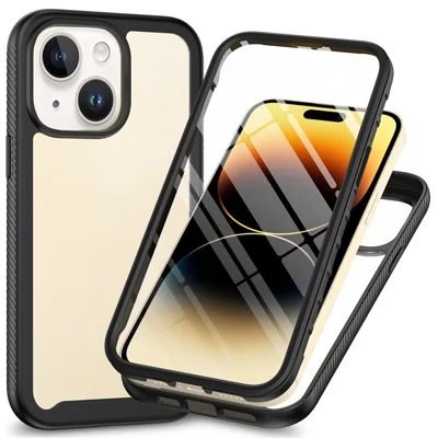 Custodia Protettiva Completa per iPhone 15 3-in-1 Anti-Caduta TPU+PC Cover con Protezione Dello Schermo in PET - Nero