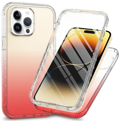 Gradient Phone Case for iPhone 15 Pro , PC+TPU Anti-drop Cover with PET Screen Protector - Red