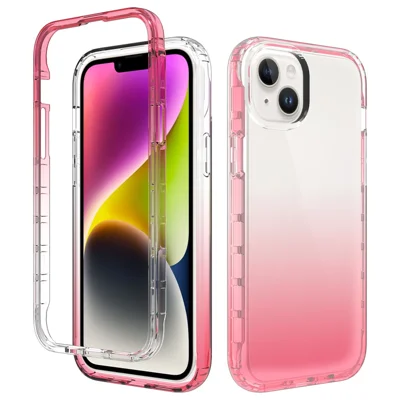Coque de téléphone transparente pour iPhone 15 Plus, Boîtier de téléphone portable résistant aux chocs en TPU + PC - Rouge dégradé