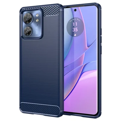 Para Motorola Edge 40 5G Carcasa de teléfono de fibra de carbono con textura cepillada - Azul