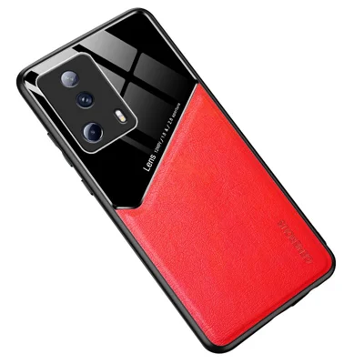Für Xiaomi 13 Lite / Civi 2 5G Anti-Fall-Abdeckung PU-Leder beschichtete TPU+PC-Handyhülle mit Autohalterung Metallblech - Rot