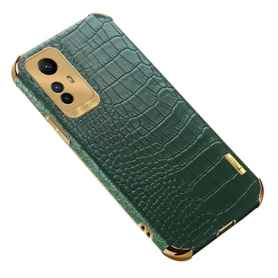 For Xiaomi Redmi Note 12S 4G Leather Coated TPU Phone Case Crocodile Texture 6D Electroplated Cover - Green