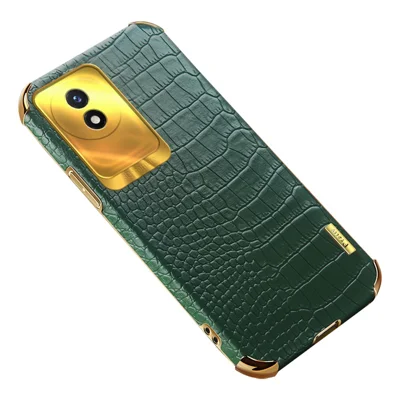 For vivo Y02 4G Crocodile Texture Electroplating Cover Leather Coated TPU Phone Case - Green