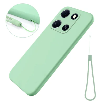 Für Infinix Note 30 4G / 5G Smartphone Tasche, Soft Lining Flüssigsilikon-Handyhülle mit Tragegurt - Grün