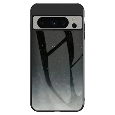 For Google Pixel 8 Pro Tempered Glass Back Cover Starry Sky Pattern PC+TPU Phone Case - Starry Crescent Moon