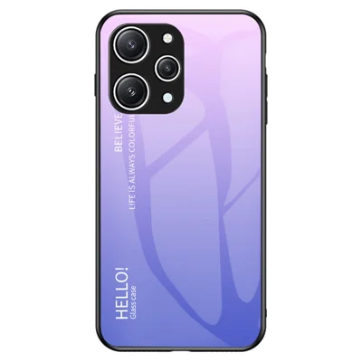 For Xiaomi Redmi 12 4G Gradient Tempered Glass Case PC+TPU Scratch-Resistant Phone Cover - Gradient Pink Purple