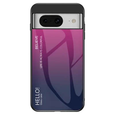 For Google Pixel 8 Tempered Glass Phone Case Gradient Shockproof PC+TPU Protective Cover - Gradient Rose
