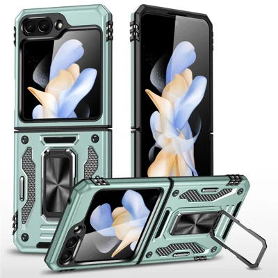 For Samsung Galaxy Z Flip5 5G Armor Series PC + TPU Anti-drop Phone Case Metal Kickstand Cover - Green