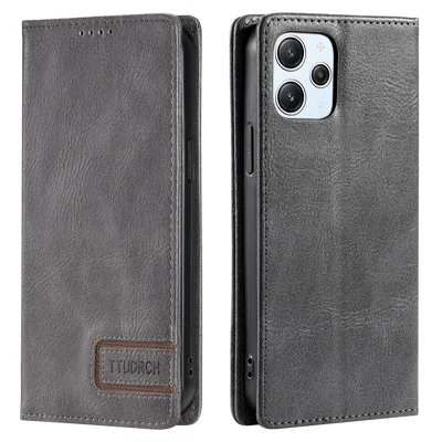 TTUDRCH Style 007 RFID Blocking Shell for Xiaomi Redmi 12 4G Stand Phone Case Wallet Leather Cover - Grey