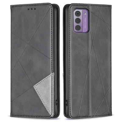 Para Capa de Telefone Nokia G42 Stand em Couro Impresso com Ranhuras de Cartão - Preta